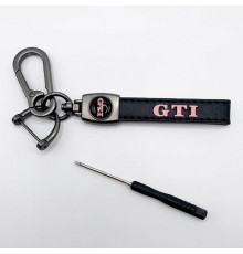 Брелок металл,кожа GTI 14,5*2 см  черный в комплекте отвертка