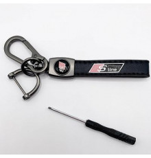 Брелок металл,кожа S-Line 14,5*2 см  черный в комплекте отвертка