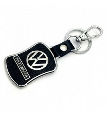 Брелок металл,кожа Вольксваген 3,8*7 см черный  логотип c надписью на подвеске