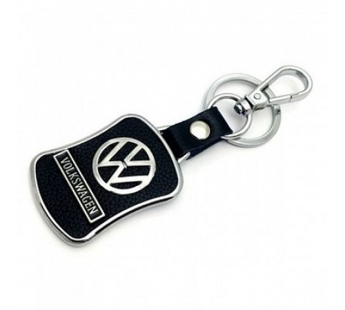 Брелок металл,кожа Вольксваген 3,8*7 см черный  логотип c надписью на подвеске