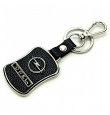 Брелок металл,кожа Опель 3,8*7 см черный  логотип c надписью на подвеске