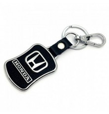 Брелок металл,кожа Хонда 3,8*7 см черный  логотип c надписью на подвеске