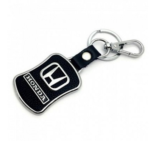 Брелок металл,кожа Хонда 3,8*7 см черный  логотип c надписью на подвеске