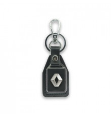 Брелок металл,кожа Рено 3,8*7 см черный  логотип c надписью на подвеске