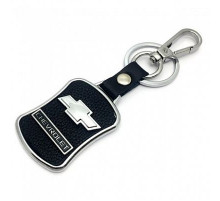 Брелок металл,кожа Шевроле 3,8*7 см черный  логотип c надписью на подвеске