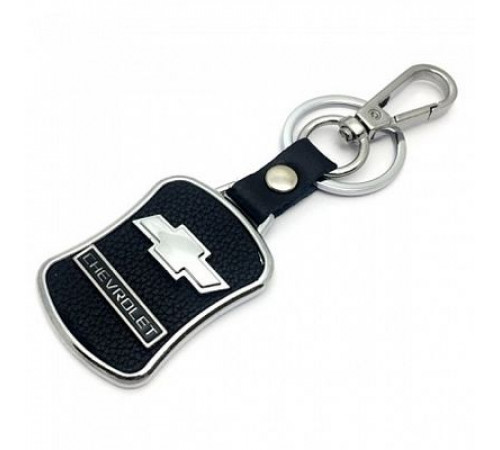 Брелок металл,кожа Шевроле 3,8*7 см черный  логотип c надписью на подвеске
