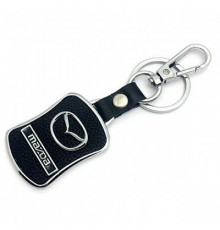 Брелок металл,кожа Мазда 3,8*7 см черный  логотип c надписью на подвеске