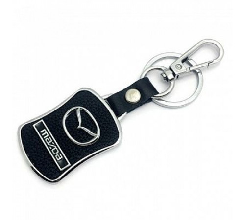 Брелок металл,кожа Мазда 3,8*7 см черный  логотип c надписью на подвеске