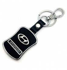 Брелок металл,кожа Хендай 3,8*7 см черный  логотип c надписью на подвеске