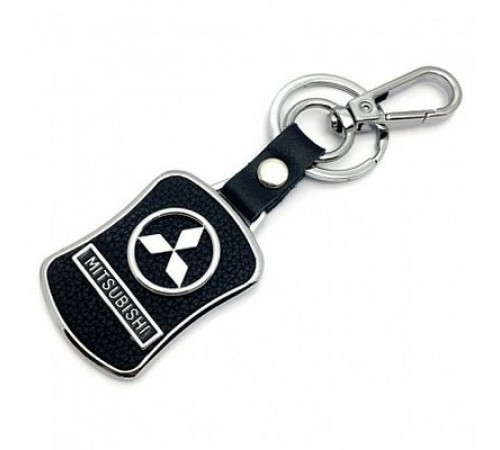 Брелок металл,кожа Митсубиси 3,8*7 см черный  логотип c надписью на подвеске