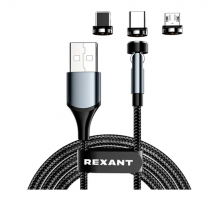 Кабель USB 3в1 со съемными магнитными портами, Type-С (2A), Lightning (2,4A) Micro USB (2A) 1,2м