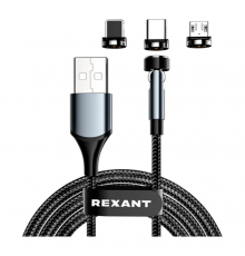 Кабель USB 3в1 со съемными магнитными портами, Type-С (2A), Lightning (2,4A) Micro USB (2A) 1,2м