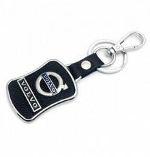 Брелок металл,кожа Вольво 3,8*7 см черный  логотип c надписью на подвеске