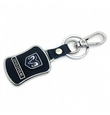 Брелок металл,кожа Додж 3,8*7 см черный  логотип c надписью на подвеске