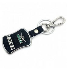 Брелок металл,кожа УАЗ 3,8*7 см черный  логотип c надписью на подвеске