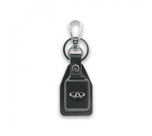 Брелок металл,кожа Шерри 3,8*7 см черный  логотип c надписью на подвеске