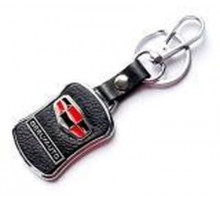 Брелок металл,кожа Geely 3,8*7 см черный  логотип c надписью на подвеске