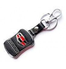 Брелок металл,кожа Geely 3,8*7 см черный  логотип c надписью на подвеске