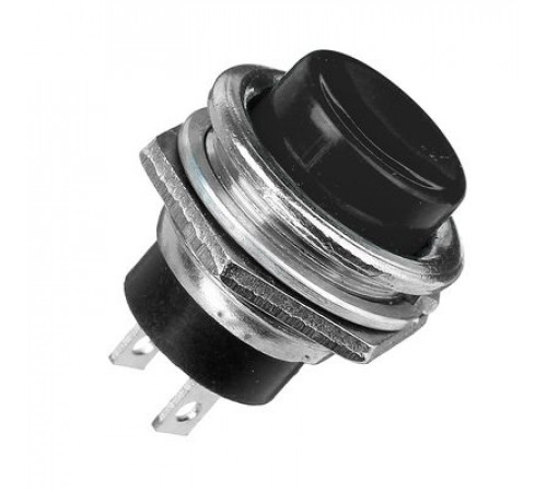 Выключатель-кнопка  металл 250V 2А (2с) ON-OFF  Ø16.2  черная  REXANT