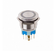 Выключатель-кнопка  антивандальная Ø22 12В Б/Фикс (5с) OFF-(ON) / ON-(OFF) подсв/синяя  REXANT