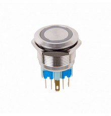 Выключатель-кнопка  антивандальная Ø22 12В Б/Фикс (5с) OFF-(ON) / ON-(OFF) подсв/синяя  REXANT