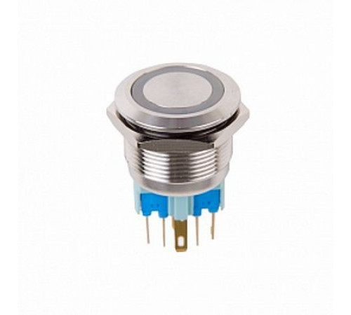 Выключатель-кнопка  антивандальная Ø22 12В Б/Фикс (5с) OFF-(ON) / ON-(OFF) подсв/синяя  REXANT