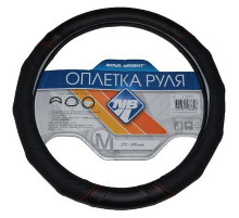 Оплетка на руль Nova Bright-fusion М экокожа,черная с вставками,красная строчка