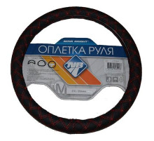Оплетка на руль Nova Bright-fusion М экокожа,черная с красной строчкой