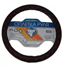 Оплетка на руль Nova Bright-fusion М экокожа,черная с красной строчкой