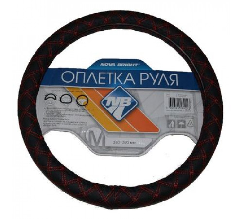 Оплетка на руль Nova Bright-fusion М экокожа,черная с красной строчкой