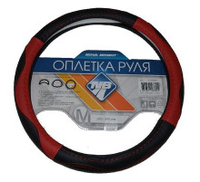 Оплетка на руль Nova Bright-fusion М экокожа,черная с красными перф. вставками,красн.строчка