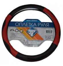 Оплетка на руль Nova Bright-fusion М экокожа,черная с красными перф. вставками,красн.строчка