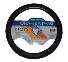 Оплетка на руль Nova Bright-fusion М экокожа,черная с перф. черными вставками,красн. строчка