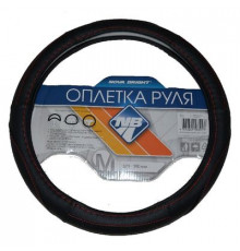 Оплетка на руль Nova Bright-fusion М экокожа,черная с перф. черными вставками,красн. строчка