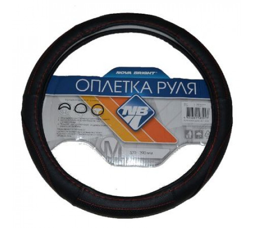 Оплетка на руль Nova Bright-fusion М экокожа,черная с перф. черными вставками,красн. строчка