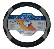Оплетка на руль Nova Bright-fusion М экокожа,черная с серыми перф. вставками,серая строчка