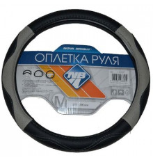 Оплетка на руль Nova Bright-fusion М экокожа,черная с серыми перф. вставками,серая строчка
