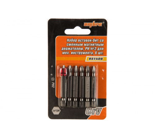 Набор вставок-бит для механического инструмента со сменным магнитным держателем, PH2, 50 мм, 7 предм