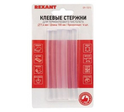 Стержни клеевые REXANT Ø 7 мм, 100 мм, прозрачные (6 шт./уп.) (блистер)