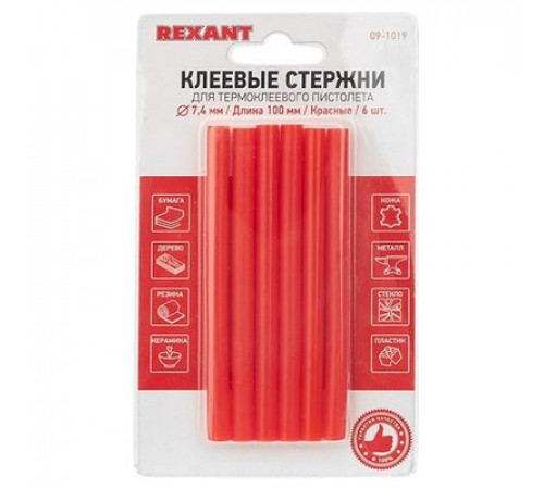 Стержни клеевые REXANT Ø 7 мм, 100 мм, красные (6 шт./уп.) (блистер)