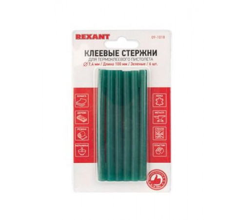 Стержни клеевые REXANT Ø 7 мм, 100 мм, зеленые (6 шт./уп.) (блистер)