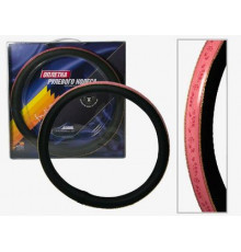 Оплетка на руль Nova Bright-fusion М экокожа,розовая с золотой окантовкой.,в подар. упа_