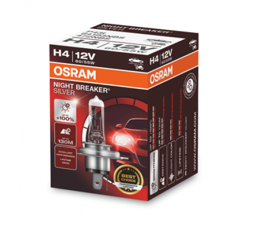 Лампа H4 12V 60/55W P43t +100% 3900K OSRAM