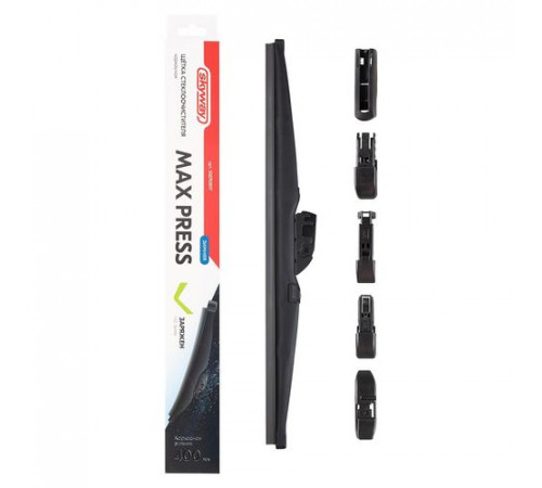 Щетка стеклоочистителя каркасная зимняя SKYWAY MAX PRESS 6 адаптеров в коробке 40см/16"