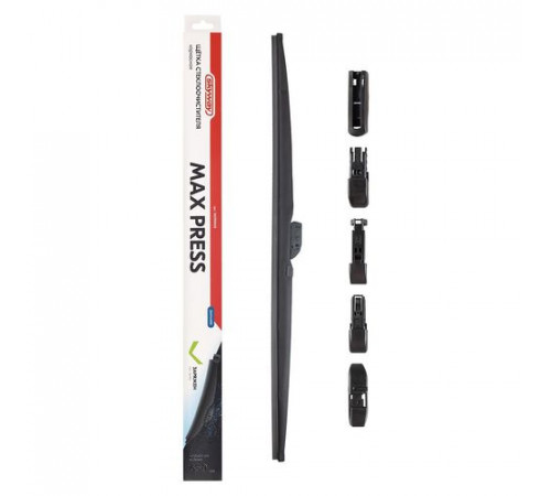 Щетка стеклоочистителя каркасная зимняя SKYWAY MAX PRESS 6 адаптеров в коробке 65см/26"