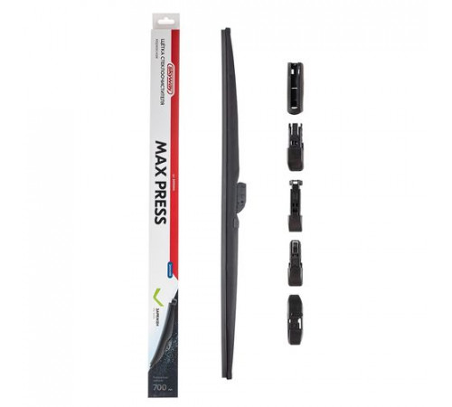Щетка стеклоочистителя каркасная зимняя SKYWAY MAX PRESS 6 адаптеров в коробке 70см/28"