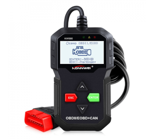 Автосканер Konnwei KW590 (ч/б экран, мал. корпус, рус. язык, все протоколы,чехол, обновление ПО)