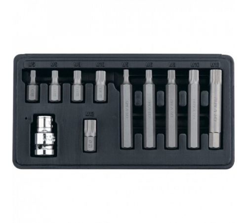 Набор бит SPLINE двенадцатигранные,11 предм.5,6,8,10,12мм,L-30,50мм,адаптер 1/2*3/8 АВТОМTOOL