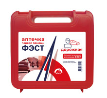 Аптечка автомобильная ФЭСТ №1 в красном футляре ТУ 9398119-10973749-2010