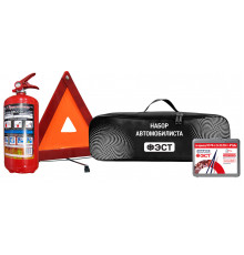 Набор автомобилиста ФЭСТ (аптечка ФЭСТ 260н приказ),огнетуш.ОП-2(з), знак ав.ост, футляр из полиэстр